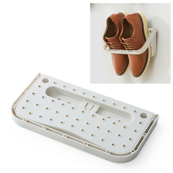 Vikbar väggmonterad skohylla - platsbesparande självhäftande skohängare för badrum (vit, fri storlek)