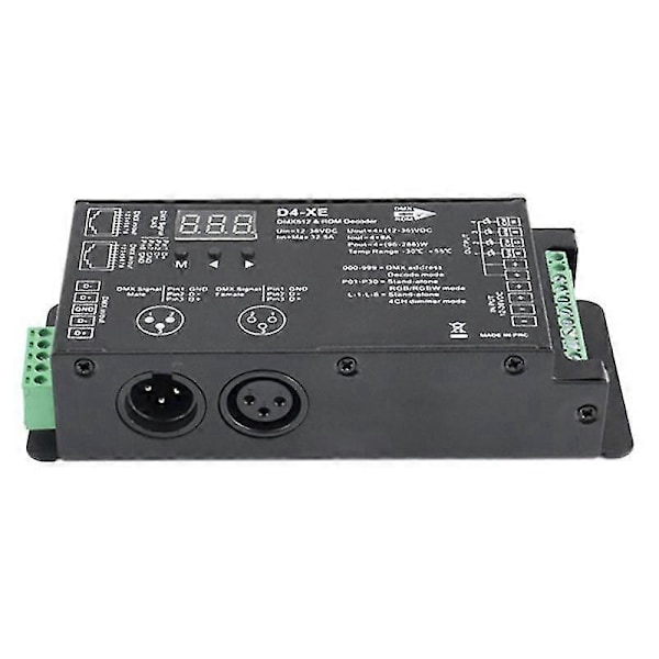 4CH D4-XE DMX Decoder Controller PWM Flimmerfri Dimning 12V-36V Digital Display 2000Hz 500HZ kompatibel med RGB LED-lampor