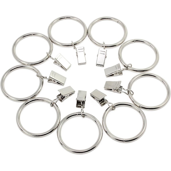 Rustfrie gardinringer med klips - 20-pakning, indre diameter 38mm