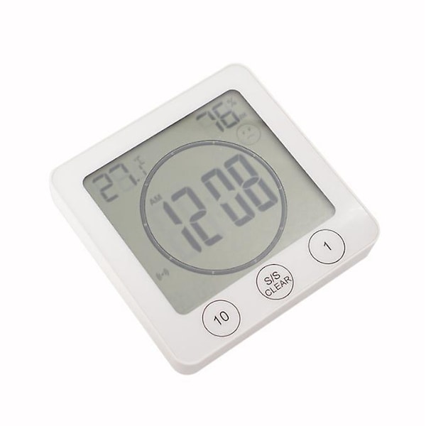 Badrumsklocka, Vattentät Touchkontroll Duschklocka, LCD Digital Alarm, Hygrometer Termometer, Nedräkningstimer, Batteridriven, för Kök Smink