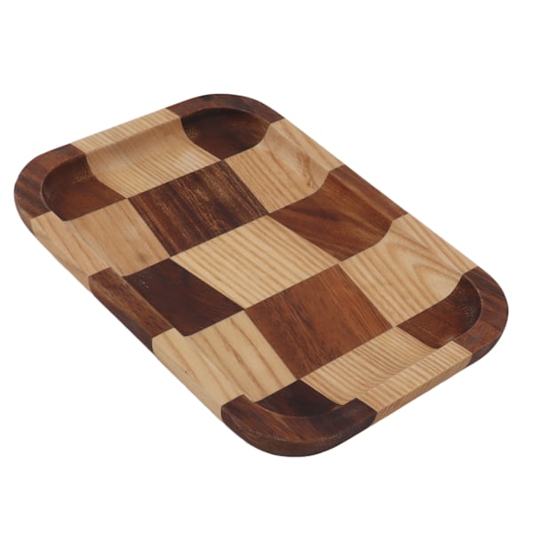 Te-bakke Gitter Mønster Sort Valnød Hvid Voksbehandlet Træ Rektangulær Mad Serveringsplade til Sushi Brød Desserter Frugt Snacks 18x12.5cm / 7.1x4.9in