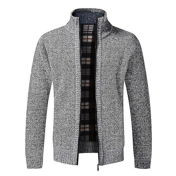 Koselig Fleece Zip-Up Cardigan for menn i lys grå XXL