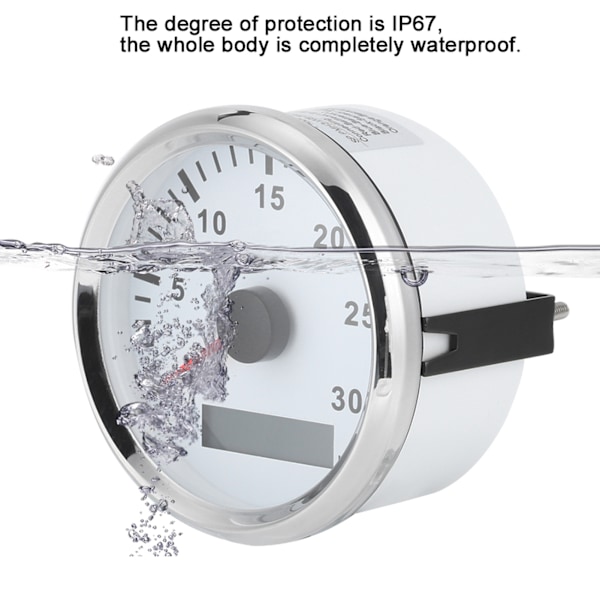 85mm / 3,3 tommer Båd Tacho Sensor IP67 Tacho Gauge 12V / 24V Rød Lys med LCD Display Service Time Meter 3000 RPM Sølv Ramme Hvid Skive
