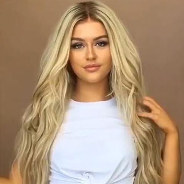 Blond lockigt vågigt syntetiskt hår peruk för kvinnor - värmebeständig, perfekt för fester och cosplay