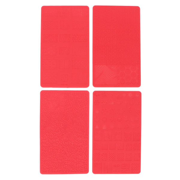 4 stk 3D-relief-negletrykskabelon Salon DIY-blød silikone-negleudskæring Stencilform Neglekunstværktøj