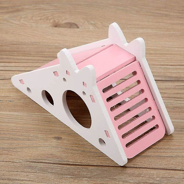 Kæledyrs Hamster Hus Træ Hamster Legehus Skjulested Hus Lille Dyr Hvile Rede med Trapper til Mus Kæledyr Små Dyr (Pink)