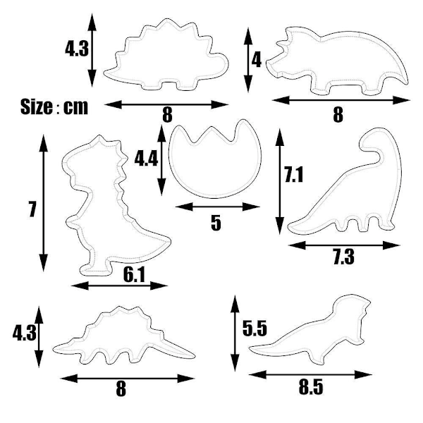 Dinosaur Kageudstansningssæt - 7 stk. Rustfrit Stål Bagekageværktøjer