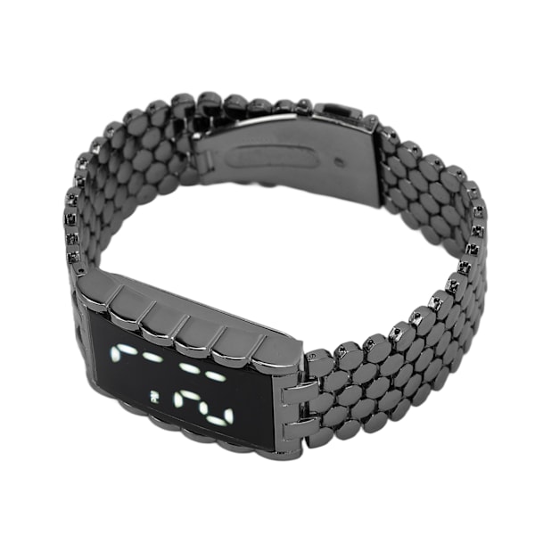 LED watch dubbelt öppen spänne i rostfritt stål metallrem rektangulär urtavla Digital armbandsur för utomhusaktiviteter Svart