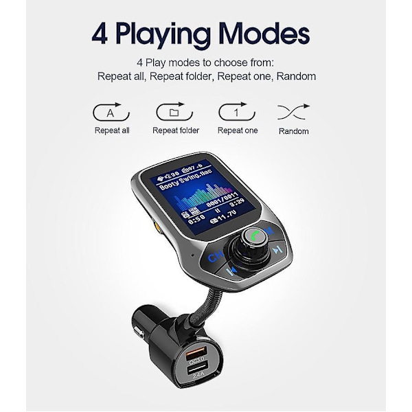 Bluetooth FM-lähetin Langaton Autoradion Sovitin Värillinen Näyttö Handsfree-puhelut AUX SD TF USB Lataus QC3.0 Kaikille Älypuhelimille