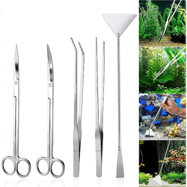 Lämpligt 5 i 1 Akvarie Aquascaping Kit i Rostfritt Stål Akvarium Vattenväxter Verktygsset Pincett Sax