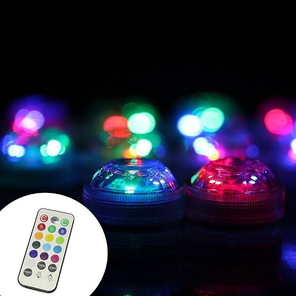 10 kpl vedenpitävät mini-uptettavat LED-valot kaukosäätimellä uima-altaalle, lampille ja akvaariolle - RGB-monivärinen vedenalainen valaistus