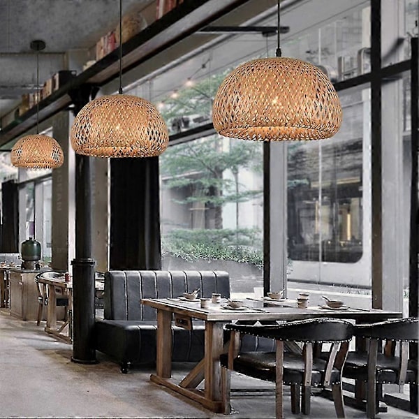 Belysning Rattan Lampe Håndlavet Bambus Lysekrone Retro Cafe Bar Lounge kompatibel med Have Restaurant Soveværelse