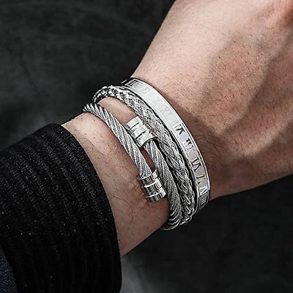 Herrar Guld Romerska Siffror Rostfritt Stål Armband Set - 3 st