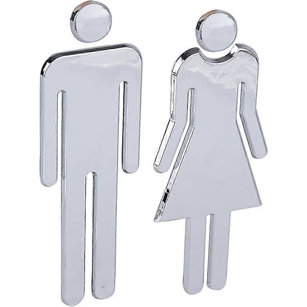 Toalettdörrskyltar Silver med självhäftande för restaurang, toalett, offentlig WC (Man och Kvinna)