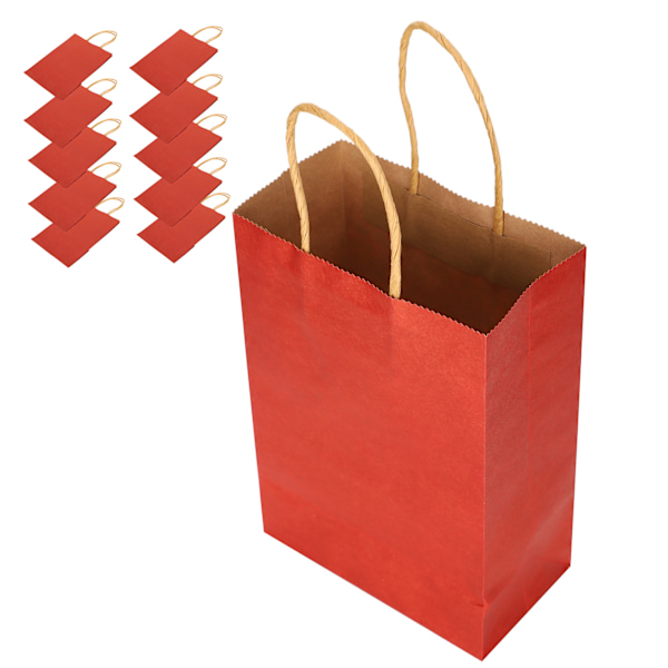 10 stk bærbar festpapirpose enkel handlepose gavepose med håndtak 15 x 8 x 21 cm rød