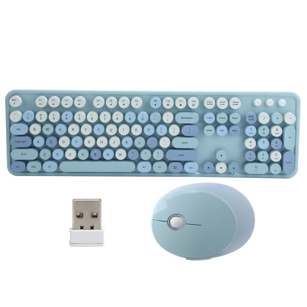 2,4Ghz trådløst 104 tastatur- og mussett Office Desktop Søtt tastatur for datamaskin (Couleur mélangée bleue)