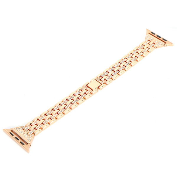 Klockarmband Dubbla rader Rhinestones‑prydda ersättningsmetallband för IOS Watch 42mm / 44mmRose Gold