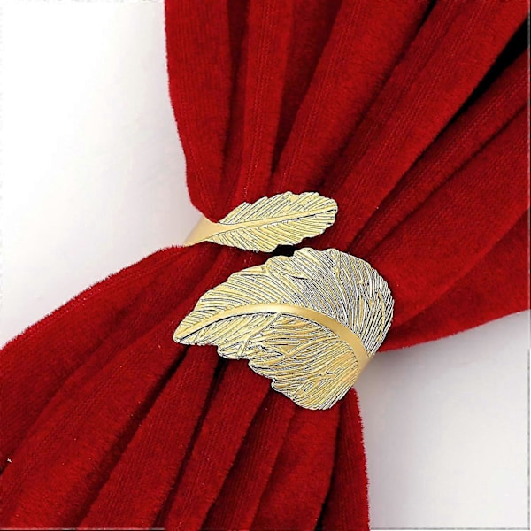 8-pak Guld Blad Servietringe - Metal Borddekoration til Påske & Bryllupper