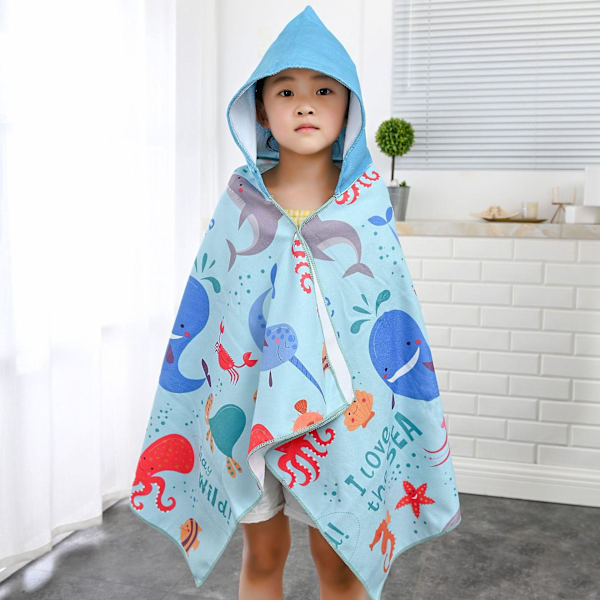 Octopus Hooded Beach Handduk för barn, Snabbtorkande Toddler Pool Wrap