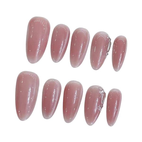 Pink Press-On Nails with Cat Eye Decor with Natural and Smooth Edges XS