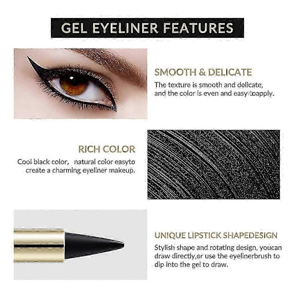 2x Vedenkestävä Eyeliner Pitkäkestoinen Kynä Musta Geeli Silmänrajauskynä Meikki Silmä Kauneuskosmetiikka