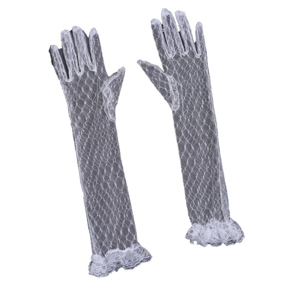 Beige bröllopshandskar bekväma andningsbara eleganta fashionabla enkellager mesh garn mesh handskar beige lång typ