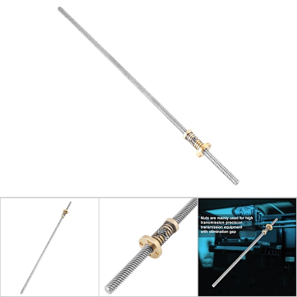 T8 gängstångsskruv med fjäderbelastad mutter för 3D-skrivare (400 mm)