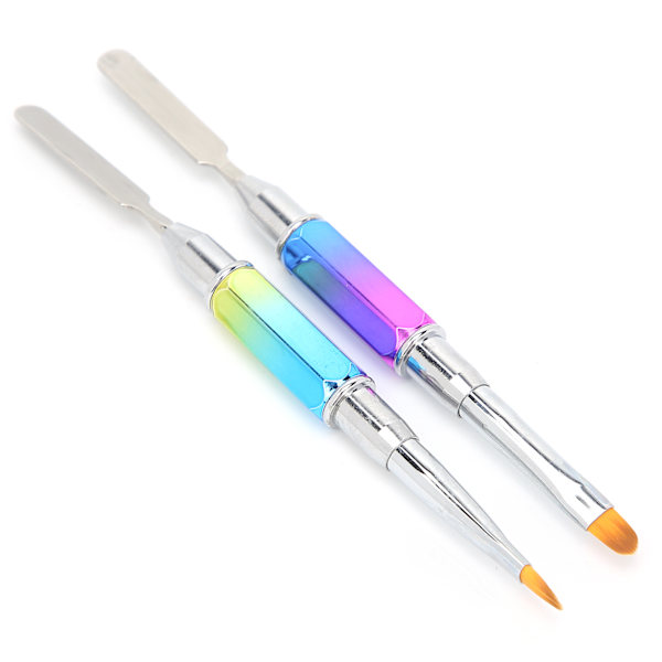 2 stk DualEnded UV Gel Brush Picker Rustfrit stål bærbare neglebørster Manicure Tool