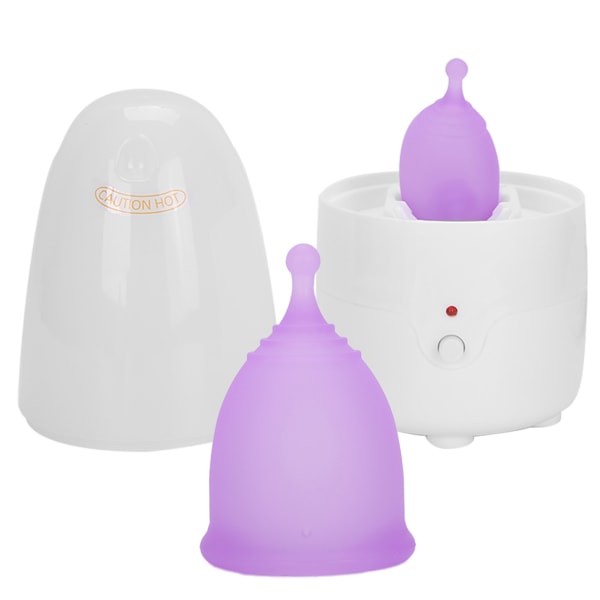 Uudelleenkäytettävä naisten kuukautiskuppi Lady kuukautiskuppien set (EU Plug 110240V) (Cleaner Menstrual Cup Purple sS)