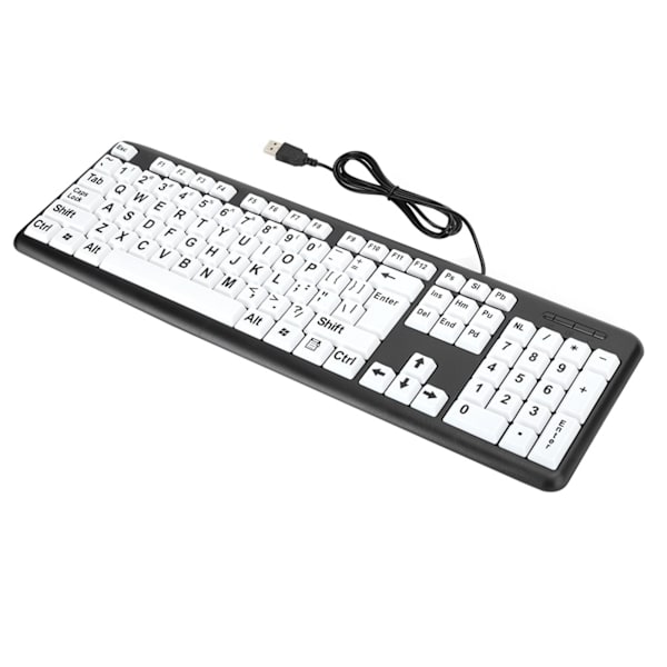 Svart Low Vision-tangentbord USB trådbundet gamlingtangentbord med vita print Svart