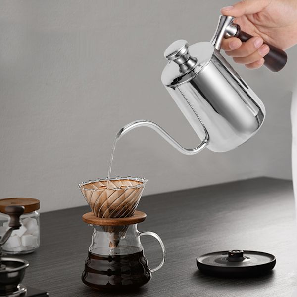 600 ml rostfritt stål kaffekanna med pip för tekanna gåshals handdroppkanna