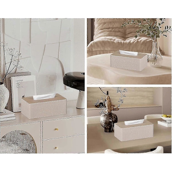 Servettbox, Rektangulär, PU Läder Ansiktsservetter, Dispenser Box Hållare för Sminkbord Badrumsinredning (Beige)_SZXM