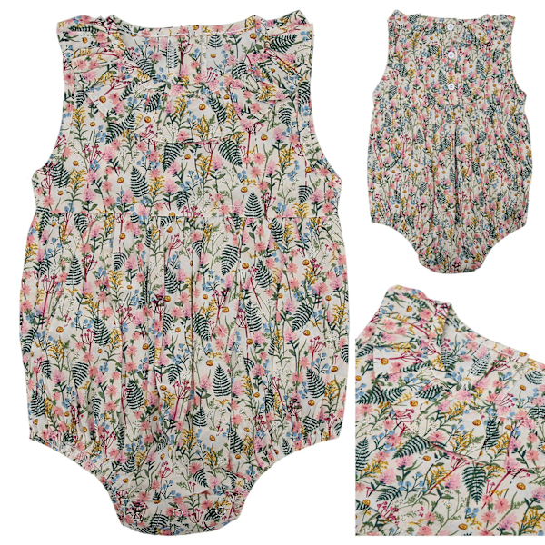 Nyfödd baby blommig jumpsuit sommar ärmlös kavajslips body för spädbarn babykläder aprikos 90cm