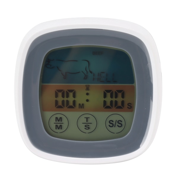 Matlagnings termometer med pekskärm, digital kökstimer, fältgrilltermometer, grå med vit mittram