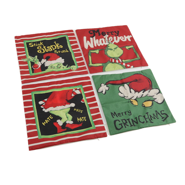 Julgransöverdrag i grönt tecknat linnematerial med dragkedja, juldekorationer för inomhus- och utomhusbruk, 4-pack A01 04
