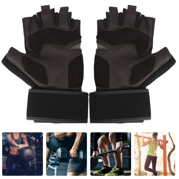 BOODUN Half Finger Gloves Hjortskinnshandskar med handledsomslutning för fitness (M )