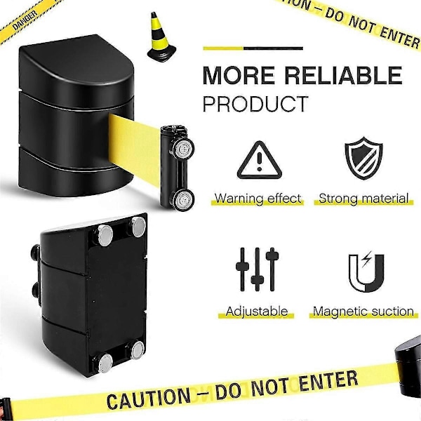 16,4 ft Magnetisk Väggmonterad Infällbar Bältesbarriär, Väggbarriär för Publikkontroll med Fast Säkerhetsbälte