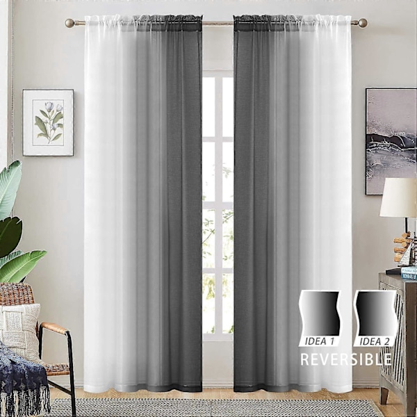 2025 Nye Sorte Ombre Faux Lin Sengetepper for Soverom Stue Stanglomme, 2 Tone Reversibel Gradient Voile Semi Vindusgardiner, Personvern og L