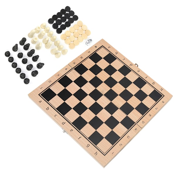 3-i-1 Trä Schack Dam Backgammon Fällbar Bärbar Interaktiv Schackbräde Leksak 24 x 24cm / 9.4 x 9.4in