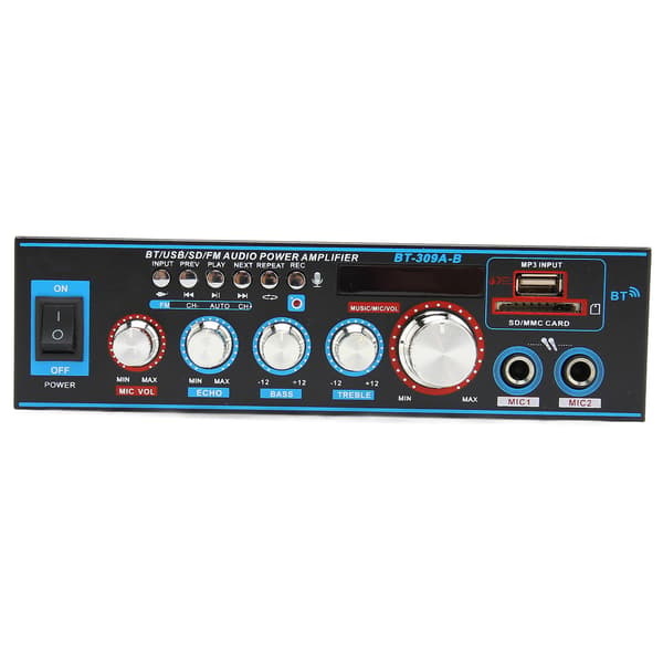 Mini Bluetooth digitalforsterker 2-kanals volumkontroll multifunksjonell stereolydforsterker for hjemmekinohøyttaler EU-plugg 220V