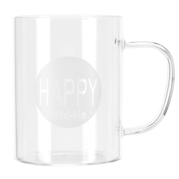 350 ml kaffekopp i gjennomsiktig borosilikatglass med håndtak for melkete og drikke