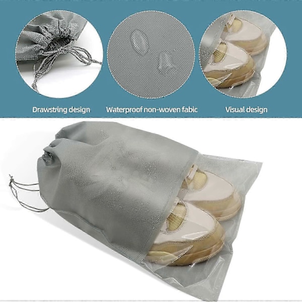 10-pack svart portabel reseskopåse, platsbesparande dammtät förvaringspåse 33 x 44 cm, Grå_SZXM