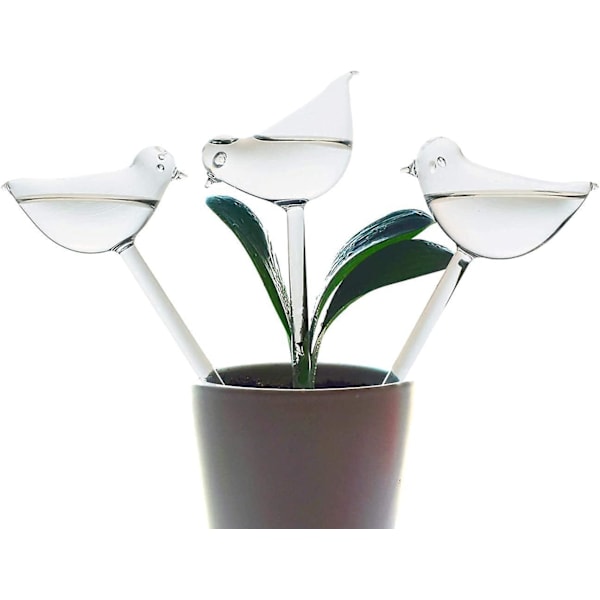 Sæt med 6 glasvandingskugler med fugleformede automatiske vandingsspidser til indendørs og udendørs planter, fremstillet af PVC, ingen lækage