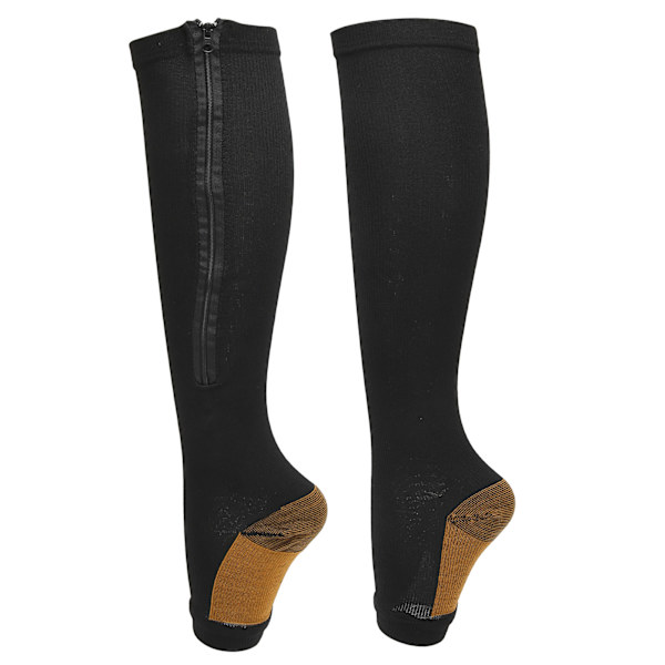 Lynlås kompressionsstrømper Blød nylon Vaskbar Genanvendelig åben tå benformende sokker til kvinder Sort splejsning L/XL