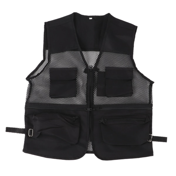 Militärväst Slitstark ventilerande Multi Pocket Mesh fiskeväst för utomhusaktiviteterL Svart