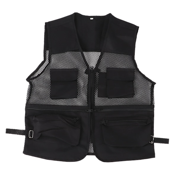 Militærvest Slidstærk åndbar Multi Pocket Mesh fiskevest til udendørs aktiviteterL Sort