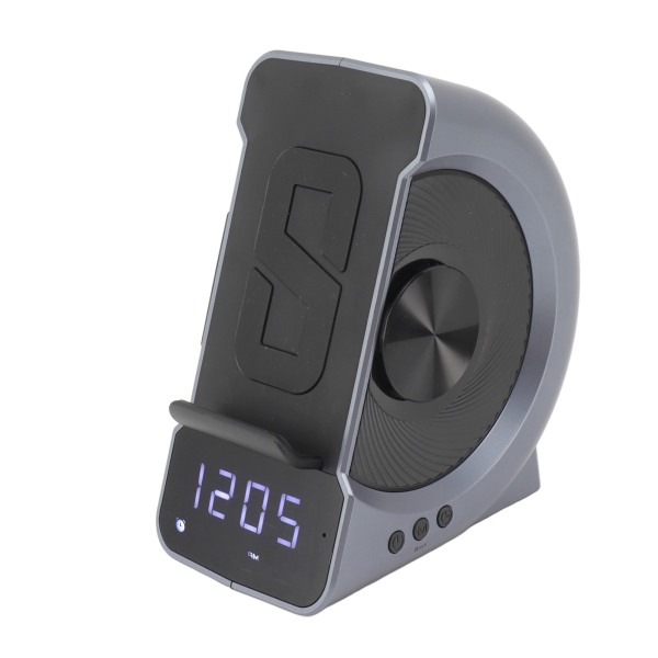 3 i 1 Bluetooth-högtalare PC ABS väckarklocka med trådlös laddning för sängbord 10W blå