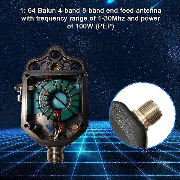 1:64 Balun för 4-bands 8-bands ändmatad antenn