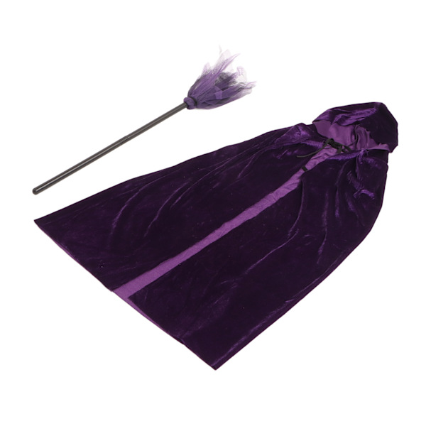 Lilla Wizard Hættekappe Blød Komfortabel Hætte Velvet Cape Wizard Broom Halloween kostumer til Cosplay
