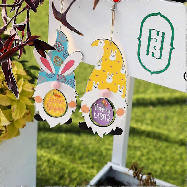Glad Påsk Ornament i Trä Trägnom för Dockdörr Hängande Hänge Gul